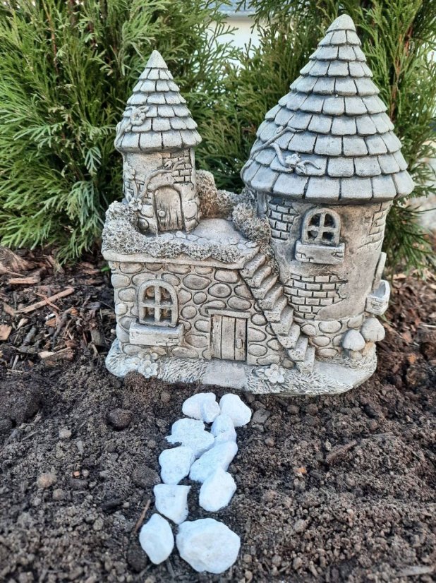 Steinfigur Gartenfigur Feenhaus burg 28x23 880