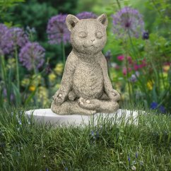 Steinfigur Gartenfigur Yoga Katze 23x17cm