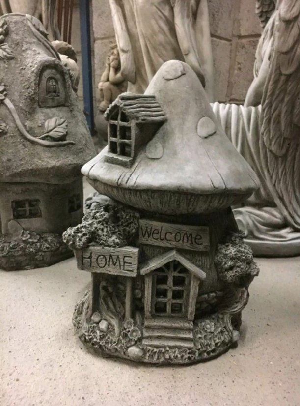 Steinfigur Gartenfigur Feenhaus Welcome Pilz 26x21 890
