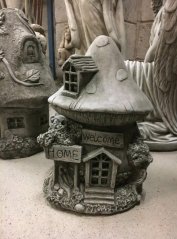 Steinfigur Gartenfigur Feenhaus Welcome Pilz 26x21 890