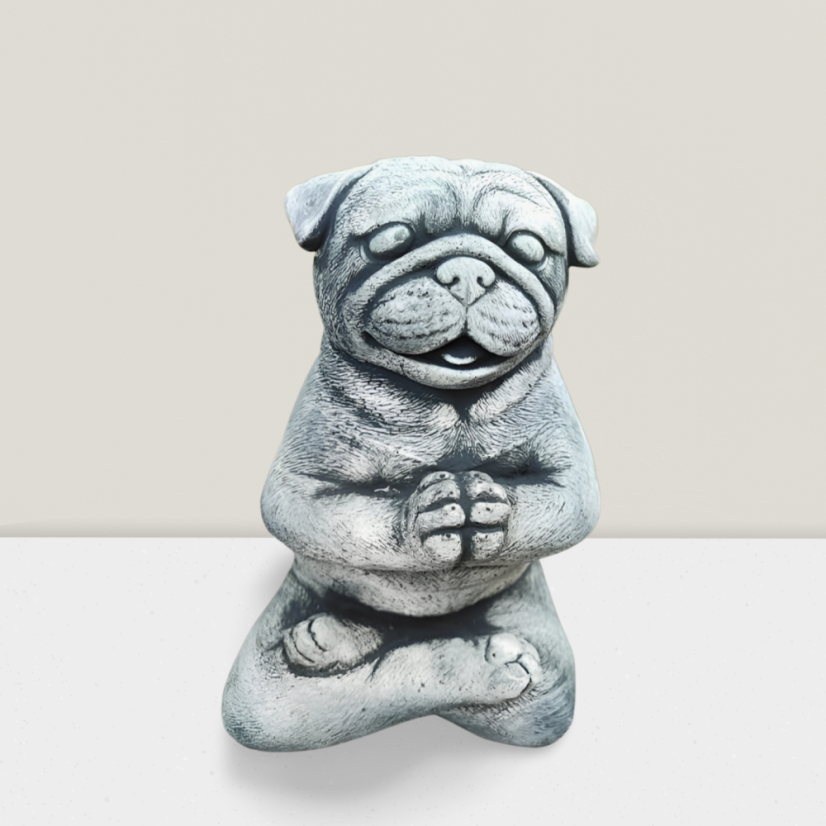 Steinfigur Gartenfigur Yoga Mops 24x13cm