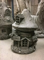Steinfigur Gartenfigur Feenhaus Welcome Pilz 26x21 890
